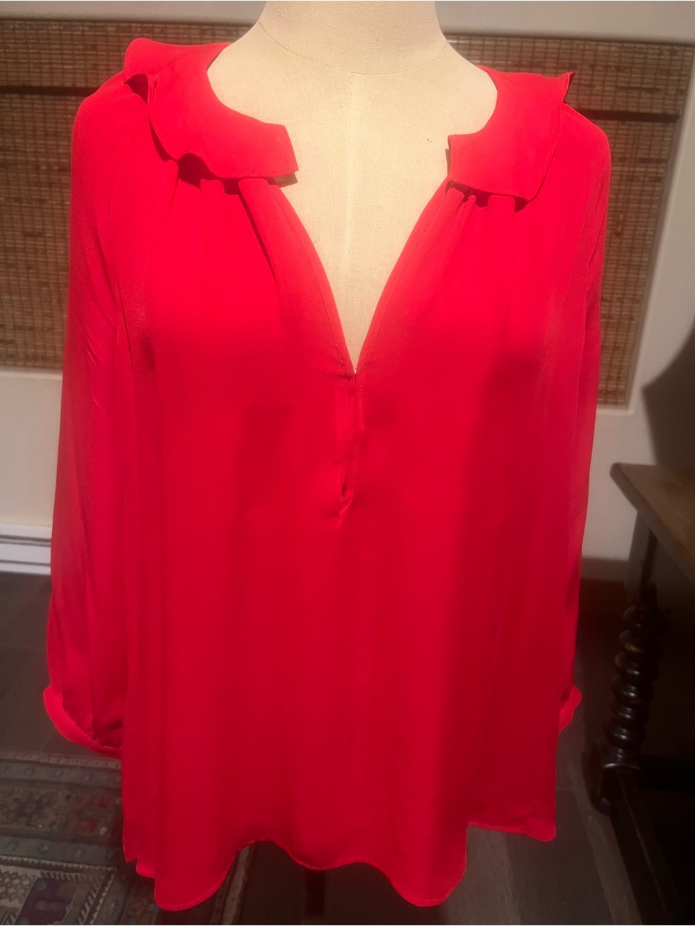 Joie Vibrant Red Ruffle-Trim V-Neck Blouse